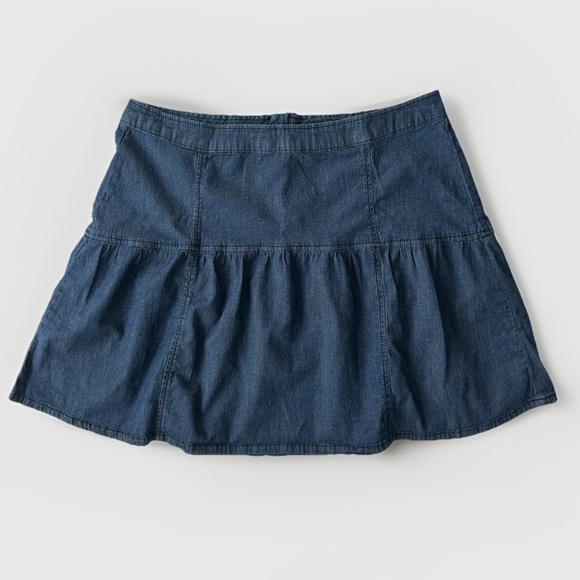 Baccini Dresses & Skirts - Baccini Flare Denim Skirt Pleated Dark Wash Zip Back Cotton Y2K Womens Size 14
